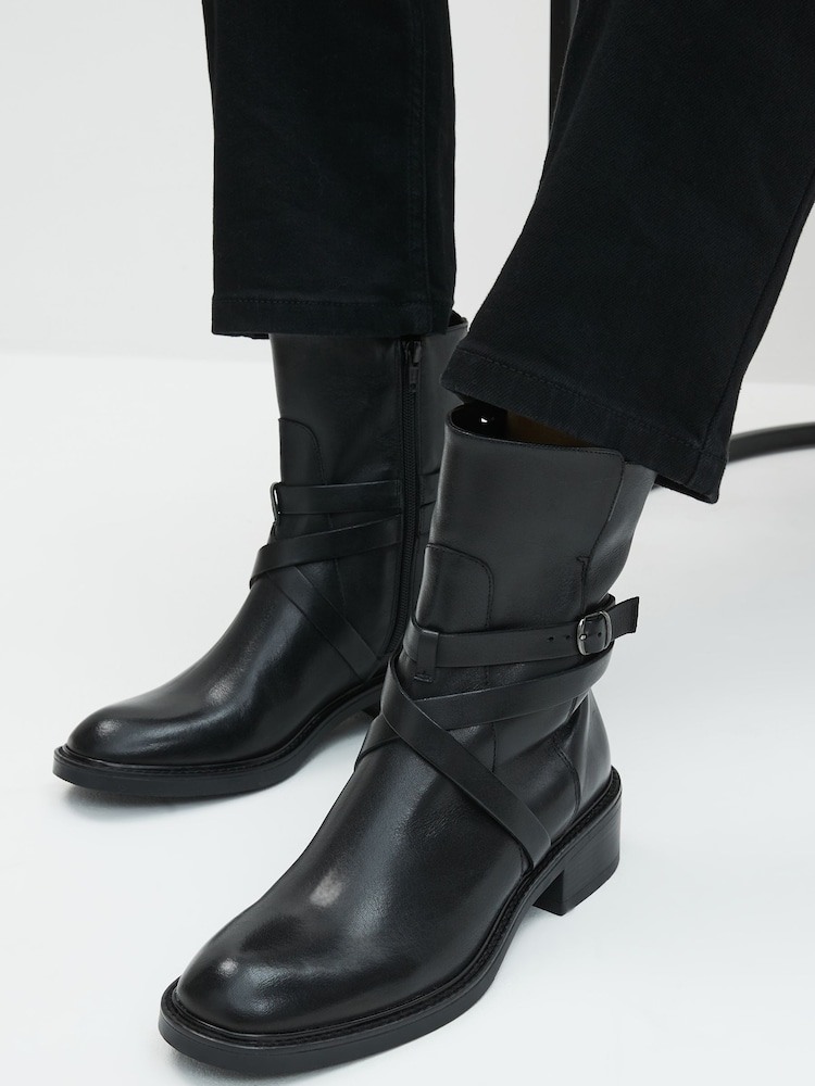 Black Signature Leather Strap Detail Ankle Boots - Image 2 of 10