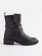 Black Signature Leather Strap Detail Ankle Boots - Image 3 of 10