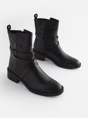 Black Signature Leather Strap Detail Ankle Boots - Image 4 of 10