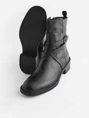 Black Signature Leather Strap Detail Ankle Boots - Image 5 of 10