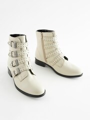 Bone White Regular/Wide Fit Forever Comfort® Stud Detail Buckle Biker Boots - Image 4 of 8