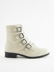 Bone White Regular/Wide Fit Forever Comfort® Stud Detail Buckle Biker Boots - Image 5 of 8