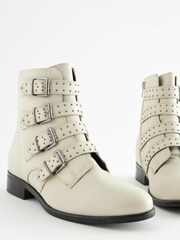 Bone White Regular/Wide Fit Forever Comfort® Stud Detail Buckle Biker Boots - Image 6 of 8