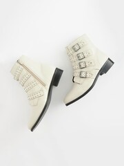 Bone White Regular/Wide Fit Forever Comfort® Stud Detail Buckle Biker Boots - Image 8 of 8