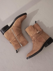 Tan Brown Signature Leather Strap Detail Ankle Boots - Image 3 of 6
