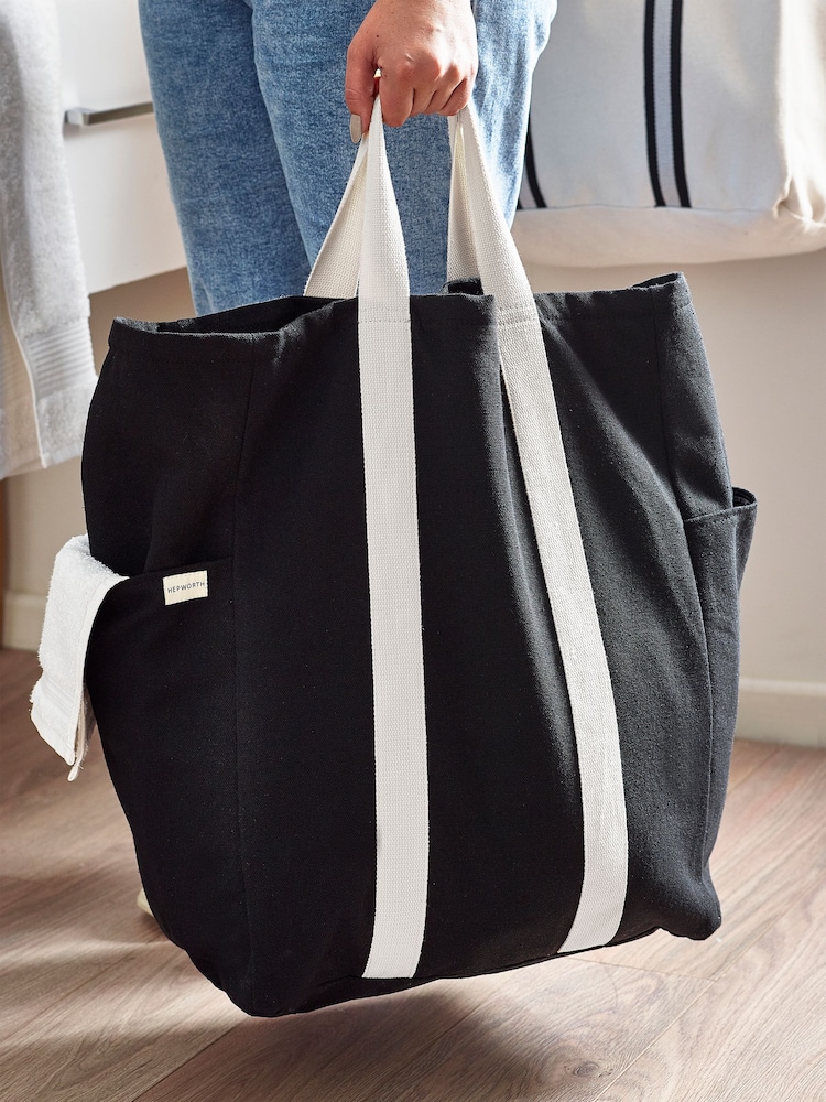 Black Monochrome Pocket Laundry Basket - Image 2 of 6