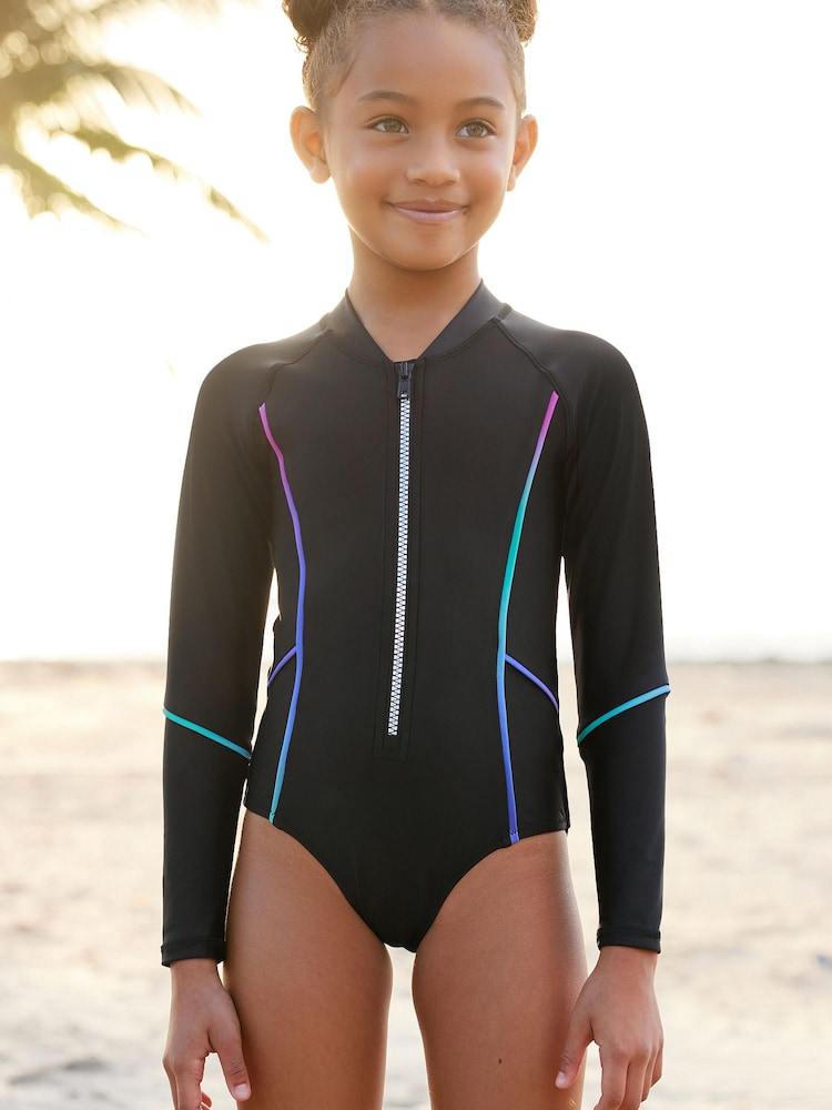Black/Pink Ombre Long Sleeved Swimsuit (3-16yrs) - Image 1 of 7