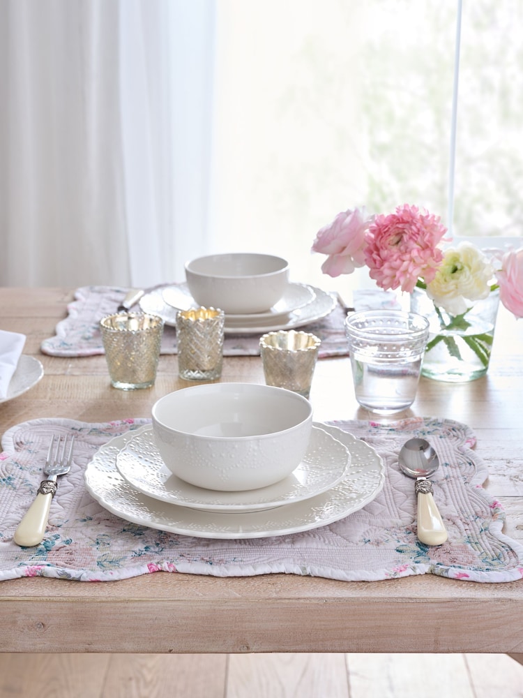 Shabby Chic by Rachel Ashwell® 12 Pack White Lace Embossed Fine China Dinner Set - Image 1 of 6