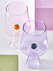 Novogratz Set of 2 Pink/Lilac Purple Ball Detail Wine Glasses - Image 1 of 4