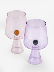 Novogratz Set of 2 Pink/Lilac Purple Ball Detail Wine Glasses - Image 2 of 4