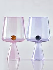 Novogratz Set of 2 Pink/Lilac Purple Ball Detail Wine Glasses - Image 3 of 4