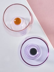 Novogratz Set of 2 Pink/Lilac Purple Ball Detail Wine Glasses - Image 4 of 4