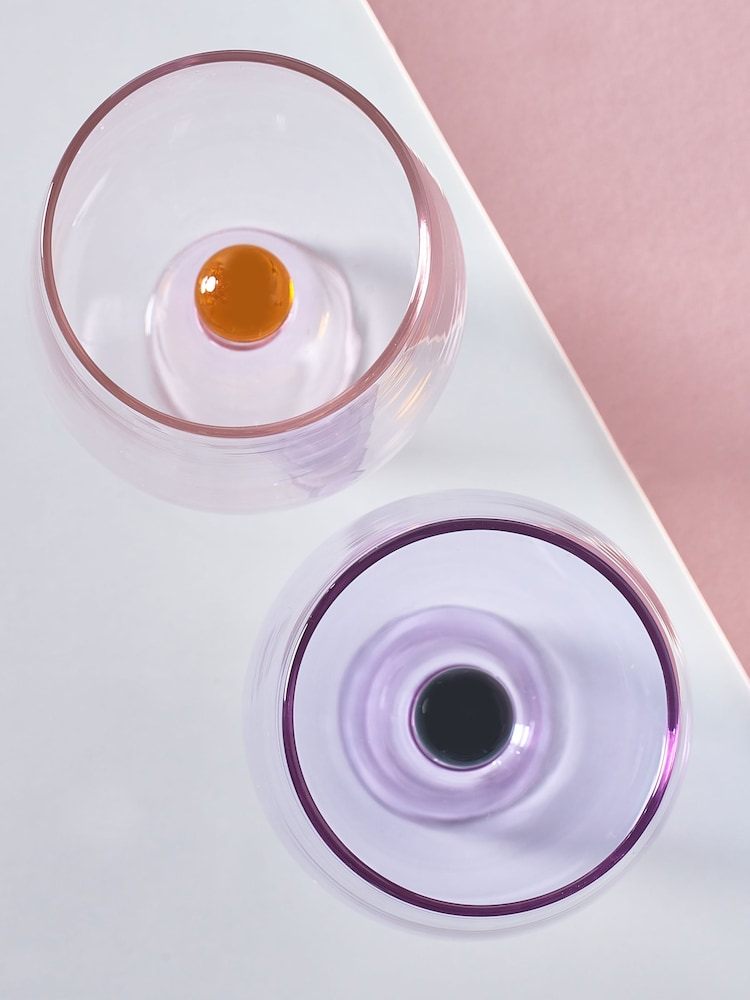Novogratz Set of 2 Pink/Lilac Purple Ball Detail Wine Glasses - Image 4 of 4