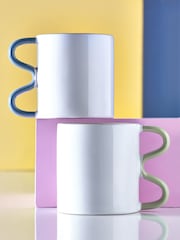 Novogratz 2 Pack White contrast Wiggle Handle Mugs with Slogan - Image 1 of 6