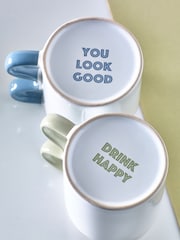 Novogratz 2 Pack White contrast Wiggle Handle Mugs with Slogan - Image 4 of 6