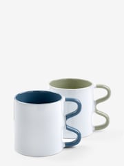 Novogratz 2 Pack White contrast Wiggle Handle Mugs with Slogan - Image 6 of 6