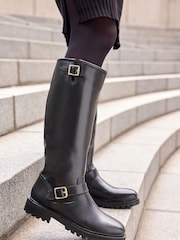 Black Forever Comfort® Buckle Detail Knee High Boots - Image 1 of 8