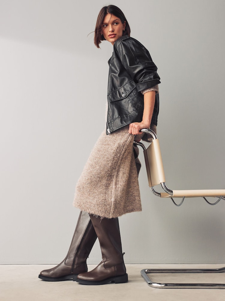 Chocolate Brown Forever Comfort® Leather Rider Knee High Boots - Image 3 of 7