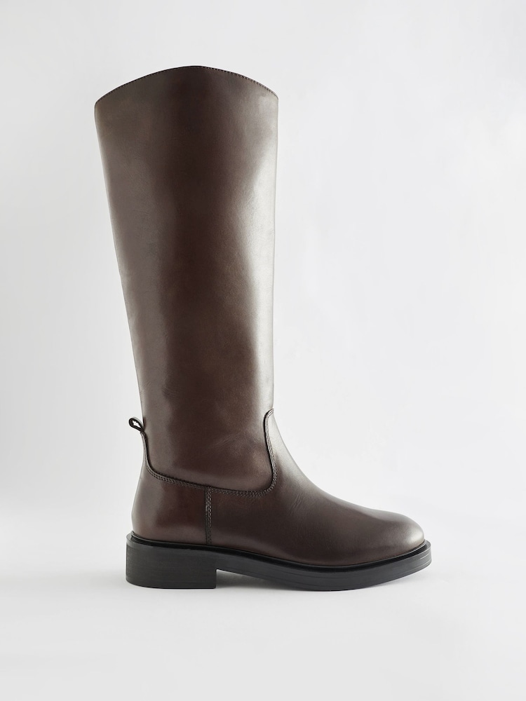 Chocolate Brown Forever Comfort® Leather Rider Knee High Boots - Image 4 of 7