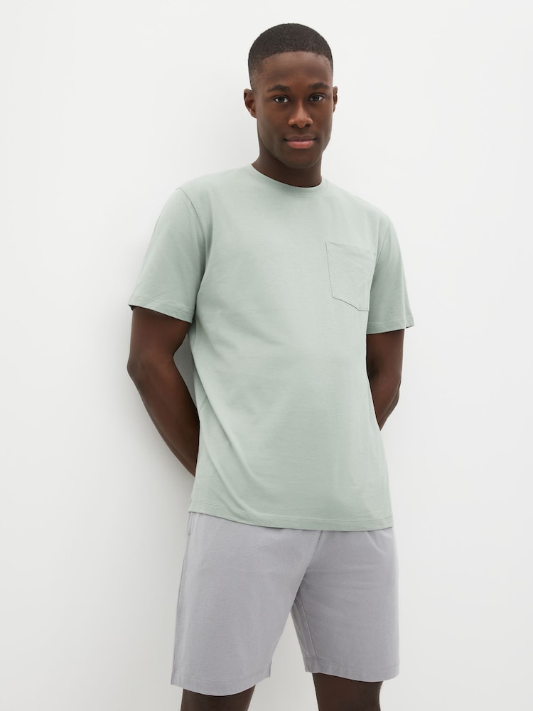 Green/Navy Blue/Bone Cream - 100% Cotton Jersey Pyjamas Shorts Set 3 Pack - Image 11 of 14