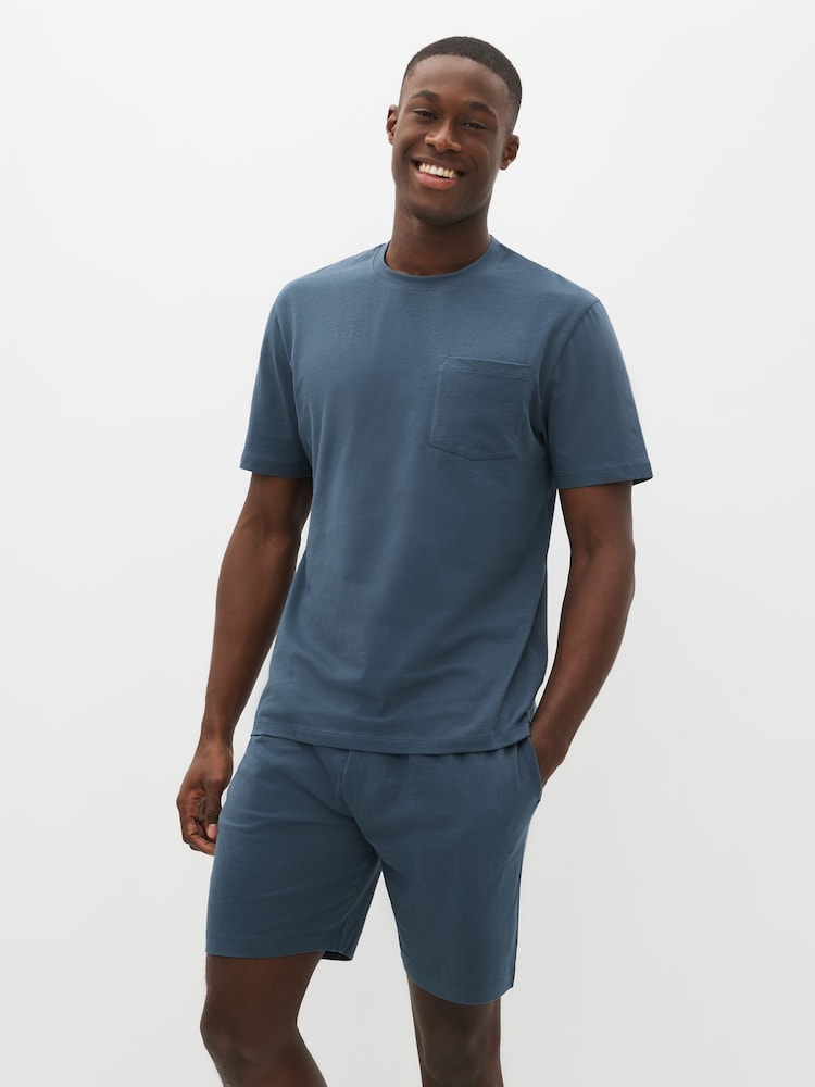 Green/Navy Blue/Bone Cream - 100% Cotton Jersey Pyjamas Shorts Set 3 Pack - Image 9 of 14
