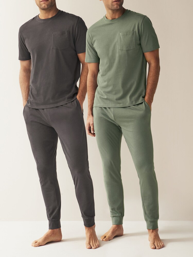 Green/Grey Cuffed Pyjamas 2 Pack - Image 1 of 4