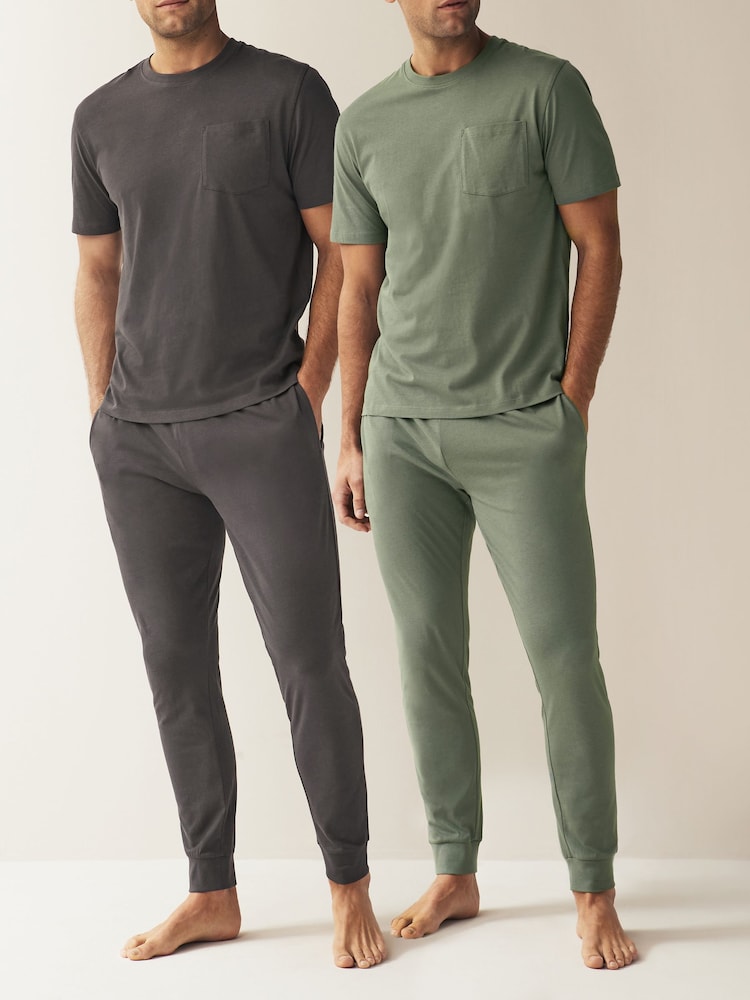 Green/Grey Cuffed Pyjamas 2 Pack - Image 1 of 4 Green/Grey Cuffed Pyjamas 2 Pack - Image 1 of 4