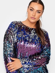Yours Curve Green London Sequin Ombre Shift Dress - Image 4 of 4