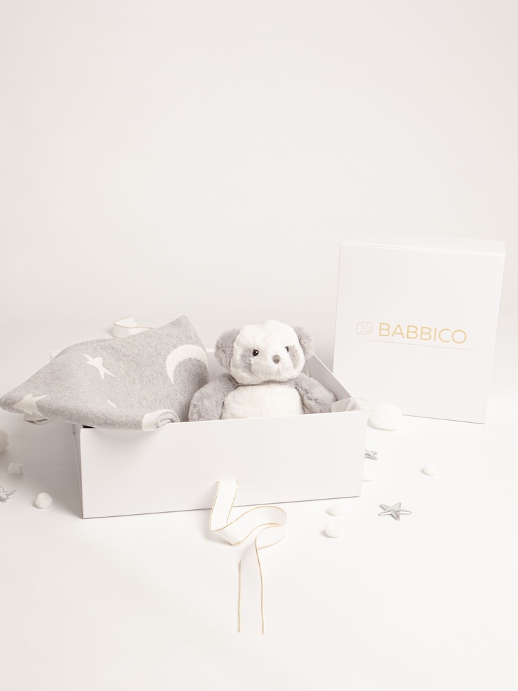 Babbico Grey Panda Plush Toy With Moon And Star 100% Cotton Blanket 2 Piece Baby Gift Set - Image 2 of 4