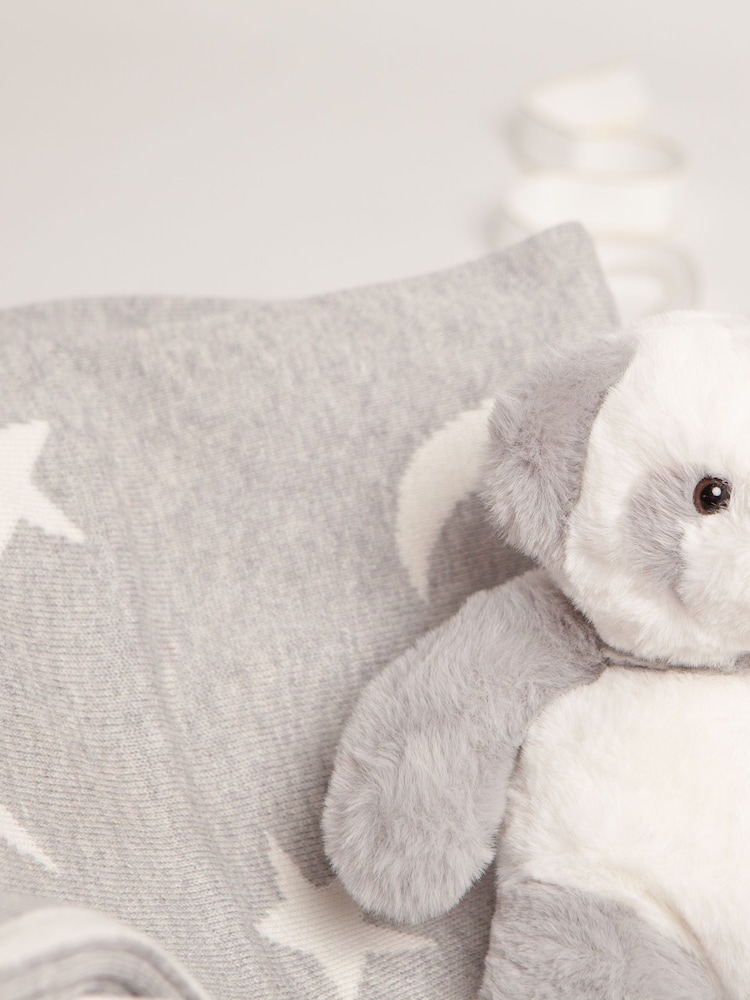 Babbico Grey Panda Plush Toy With Moon And Star 100% Cotton Blanket 2 Piece Baby Gift Set - Image 4 of 4