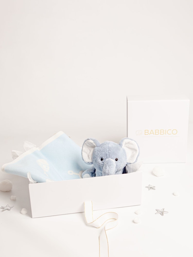 Babbico Blue Elephant Plush 100% Cotton Toy with Blanket 2 Piece Baby Gift Set - Image 2 of 4