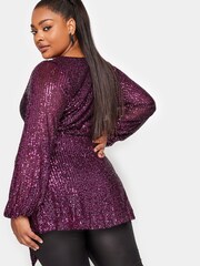 Yours Curve Pink London Sequin Long Sleeve Wrap Top - Image 2 of 4