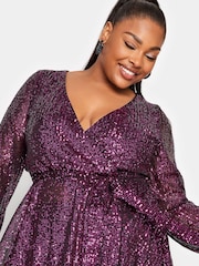 Yours Curve Pink London Sequin Long Sleeve Wrap Top - Image 4 of 4