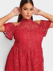 Yours Curve Red London Lace Cold Shoulder Top - Image 4 of 4