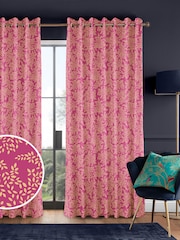 Sara Miller Fuchsia 100% Cotton Little Leaves Made to Measure Curtains - Image 1 of 9
