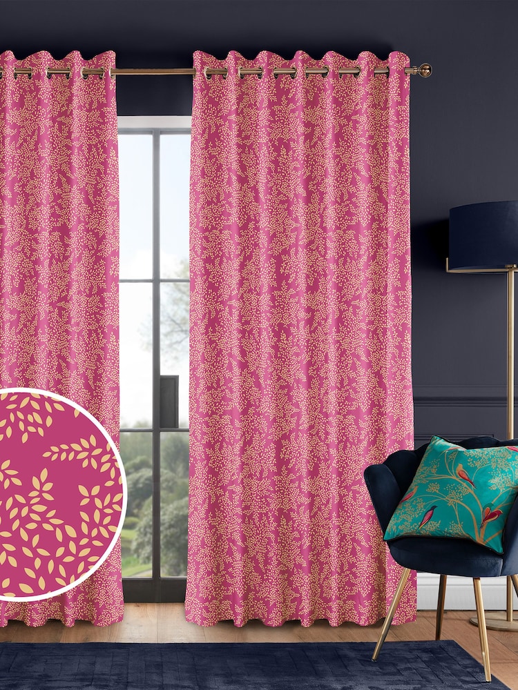 Sara Miller Fuchsia 100% Cotton Little Leaves Made to Measure Curtains - Image 1 of 9