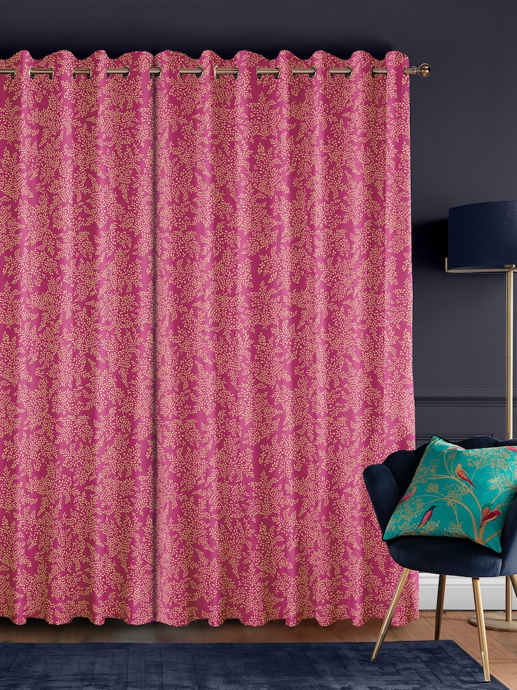 Sara Miller Fuchsia 100% Cotton Little Leaves Made to Measure Curtains - Image 2 of 9