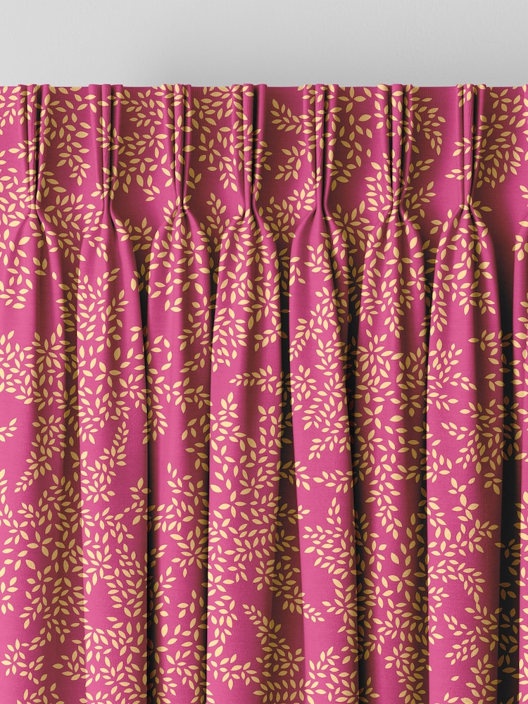 Sara Miller Fuchsia 100% Cotton Little Leaves Made to Measure Curtains - Image 5 of 9