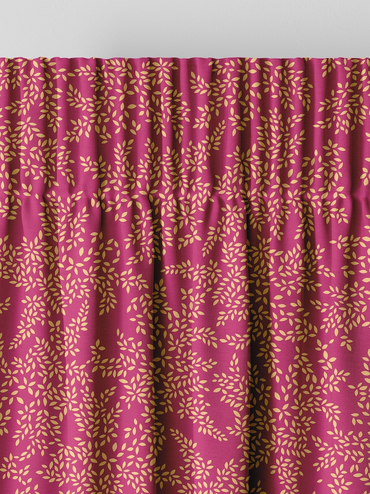 Sara Miller Fuchsia 100% Cotton Little Leaves Made to Measure Curtains - Image 6 of 9