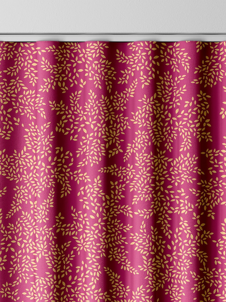 Sara Miller Fuchsia 100% Cotton Little Leaves Made to Measure Curtains - Image 8 of 9