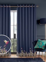 Sara Miller Navy 100% Cotton Hummingbird Border Made to Measure Curtains - Image 1 of 9