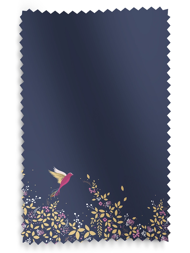 Sara Miller Navy 100% Cotton Hummingbird Border Made to Measure Curtains - Image 9 of 9