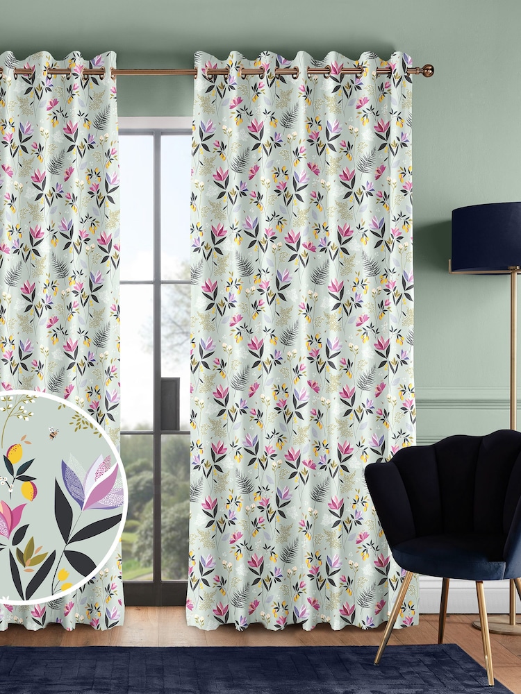 Sara Miller Duck Egg 100% Cotton Orchard Floral Made to Measure Curtains - Image 1 of 9