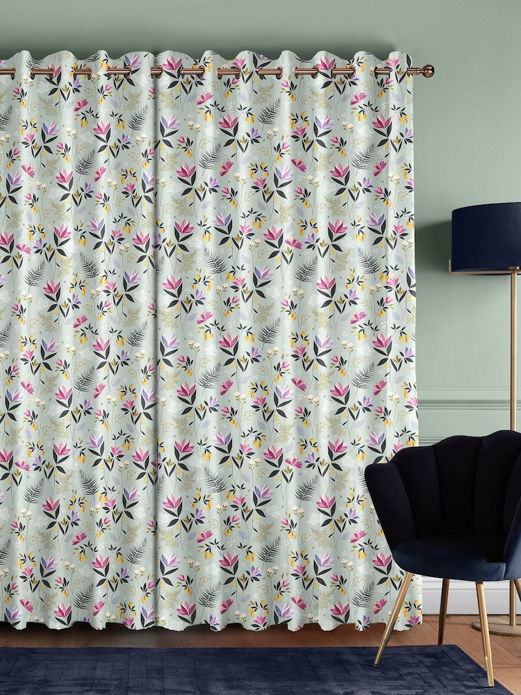 Sara Miller Duck Egg 100% Cotton Orchard Floral Made to Measure Curtains - Image 2 of 9