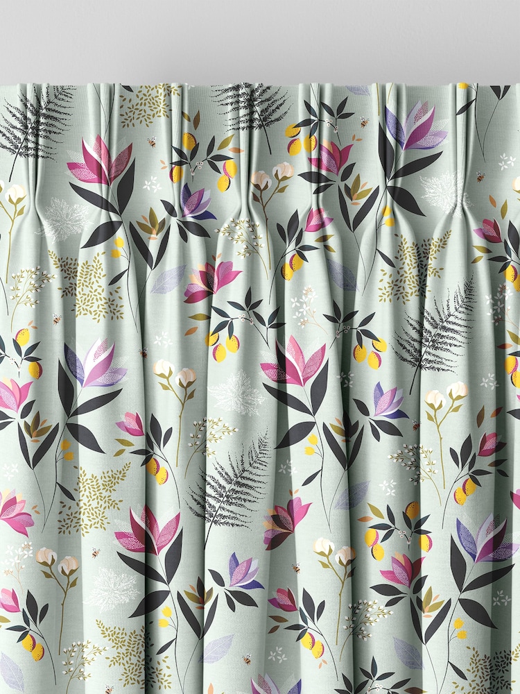 Sara Miller Duck Egg 100% Cotton Orchard Floral Made to Measure Curtains - Image 5 of 9