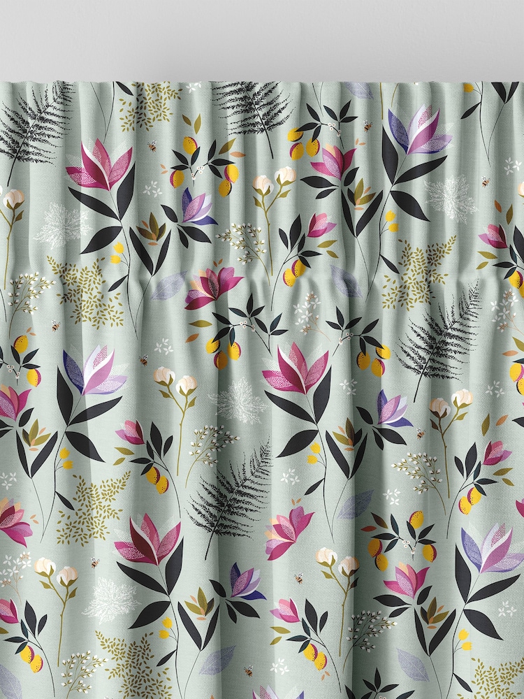 Sara Miller Duck Egg 100% Cotton Orchard Floral Made to Measure Curtains - Image 6 of 9