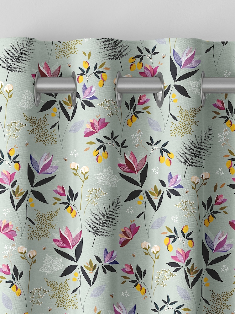 Sara Miller Duck Egg 100% Cotton Orchard Floral Made to Measure Curtains - Image 7 of 9