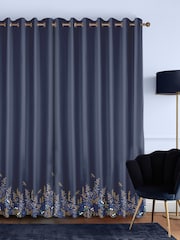 Sara Miller Navy 100% Cotton Wisteria Made to Measure Curtains - Image 2 of 9