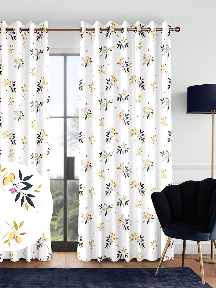 Sara Miller White 100% Cotton Lemon Cluster Made to Measure Curtains - Image 1 of 9