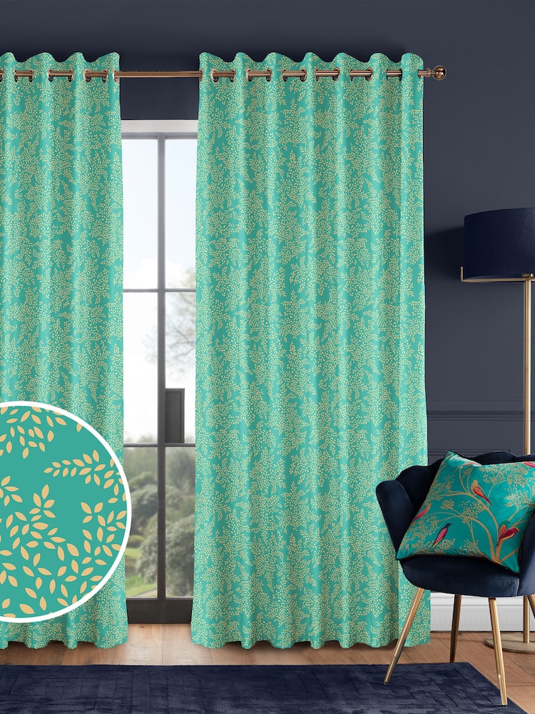 Sara Miller Green Little Leaves Made to Measure Curtains - Image 1 of 9